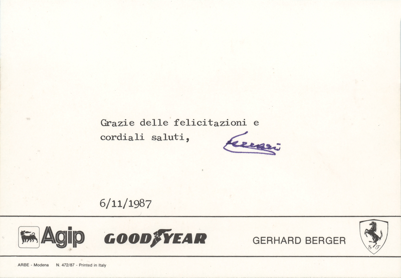 Lot 470 Enzo Ferrari Typed Note Signed