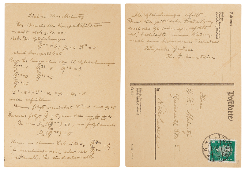 Lot 243 Albert Einstein Autograph Letter Signed - A Mathematical Working Letter to Unified Field Theory Collaborator Chaim Herman Müntz