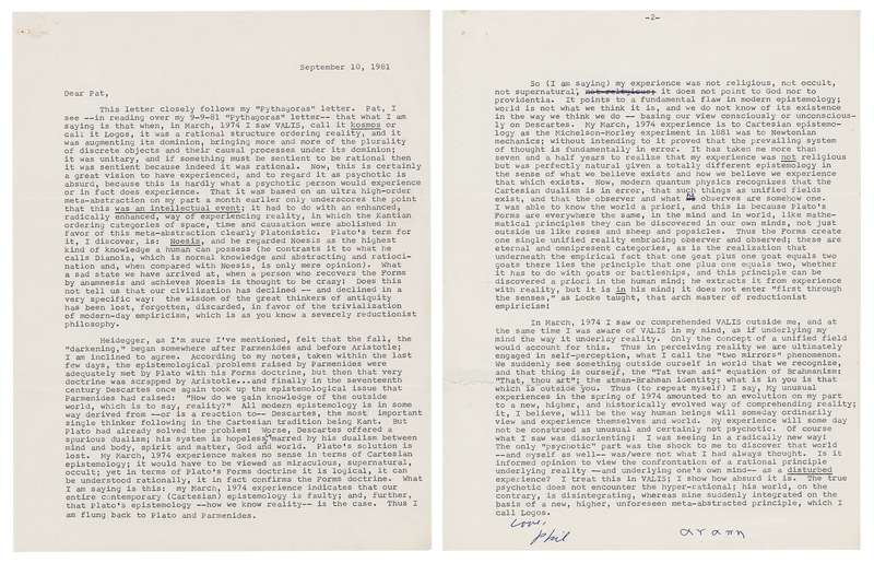 Lot 367 Philip K. Dick Typed Letter Signed on VALIS: 