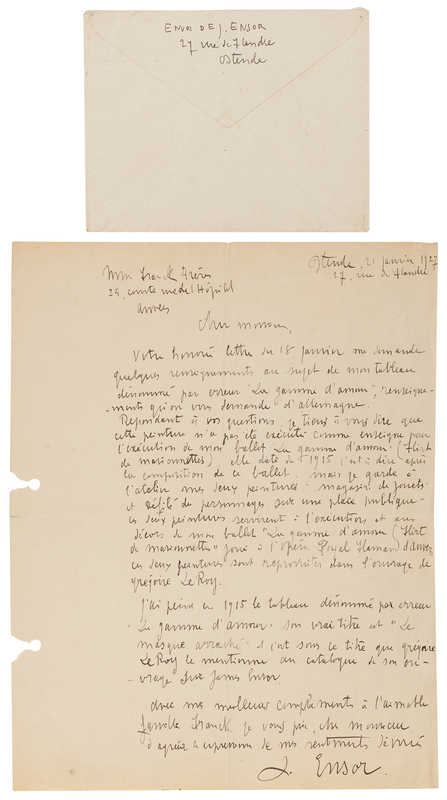Lot 340 James Ensor Autograph Letter Signed and Signed Mailing Envelope