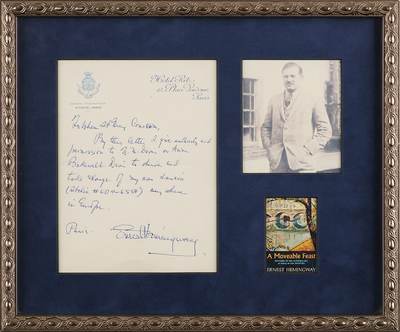 Lot 370 Ernest Hemingway Autograph Letter Signed, Lending His Lancia Car to Expatriate Friends