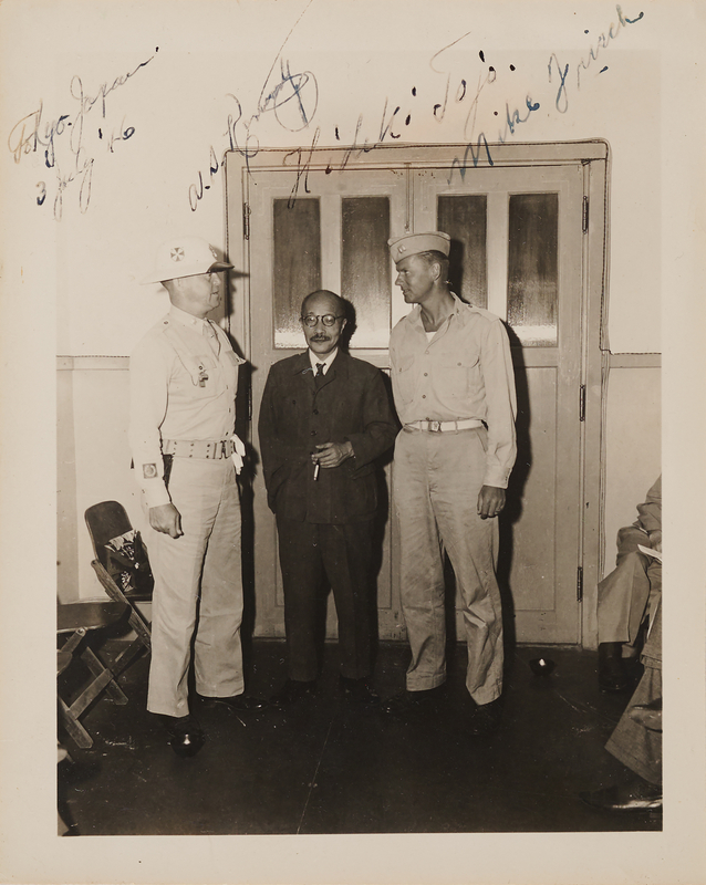 Lot 120 Hideki Tojo Signed Photograph with American Escort Officers