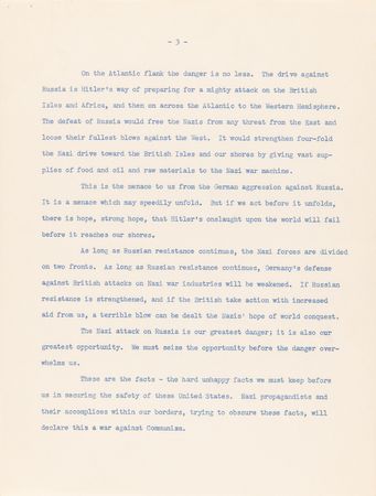 Lot #29 Franklin D. Roosevelt: Typescript Draft of an Undelivered Message to Congress on Nazi Aggression Against Russia (1941) - Image 5