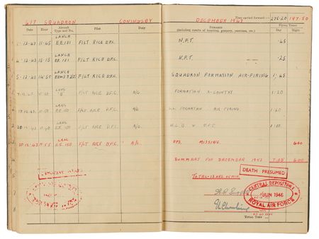 Lot #41 The Dambusters Multi-Signed Royal Air Force Logbook (1942–43), with Guy Gibson, Melvin Young, and David Maltby - Image 12