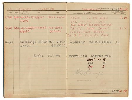 Lot #41 The Dambusters Multi-Signed Royal Air Force Logbook (1942–43), with Guy Gibson, Melvin Young, and David Maltby - Image 3