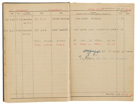 Lot #41 The Dambusters Multi-Signed Royal Air Force Logbook (1942–43), with Guy Gibson, Melvin Young, and David Maltby - Image 5