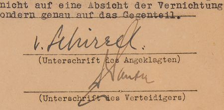Lot #131 Nuremberg Trials: Baldur von Schirach Document Signed, Denying Knowledge of Nazi Extermination Camps: 