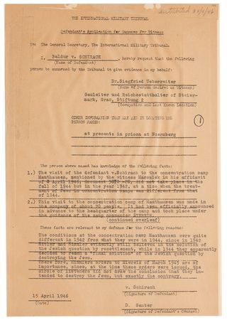 Lot #131 Nuremberg Trials: Baldur von Schirach Document Signed, Denying Knowledge of Nazi Extermination Camps: 
