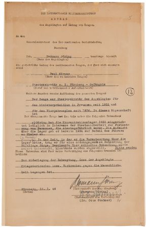 Lot #125 Nuremberg Trials: Hermann Goring Document Signed, Denying Prior Knowledge of Kristallnacht: 