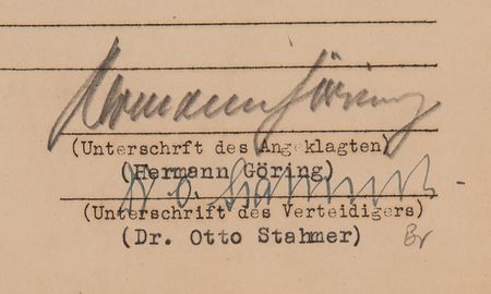 Lot #125 Nuremberg Trials: Hermann Goring Document Signed, Denying Prior Knowledge of Kristallnacht: 