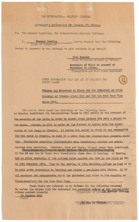 Lot #125 Nuremberg Trials: Hermann Goring Document Signed, Denying Prior Knowledge of Kristallnacht: 