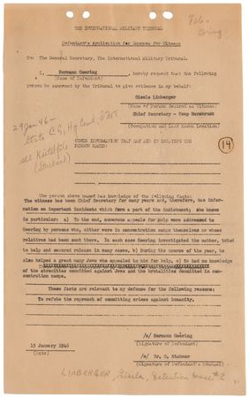Lot #126 Nuremberg Trials: Hermann Goring Document Signed, Requesting His Secretary's Testimony: 