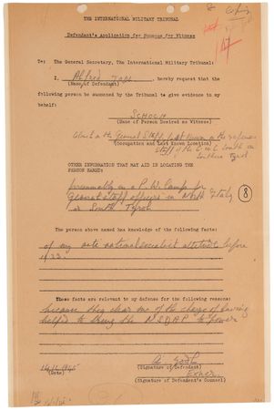 Lot #128 Nuremberg Trials: Alfred Jodl Document Signed, Summoning a POW Witness to testify on his 