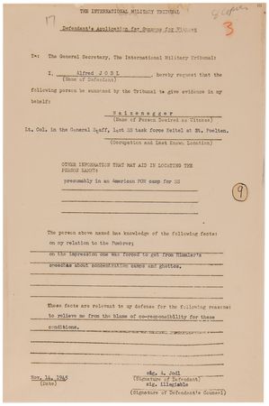 Lot #128 Nuremberg Trials: Alfred Jodl Document Signed, Summoning a POW Witness to testify on his 