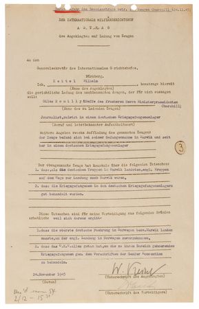 Lot #130 Nuremberg Trials: Wilhelm Keitel Document Signed, Summoning Winston Churchill's Nephew as a Witness - Image 2