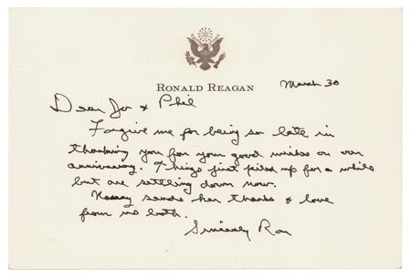 Lot #182 Ronald Reagan Autograph Letter Signed