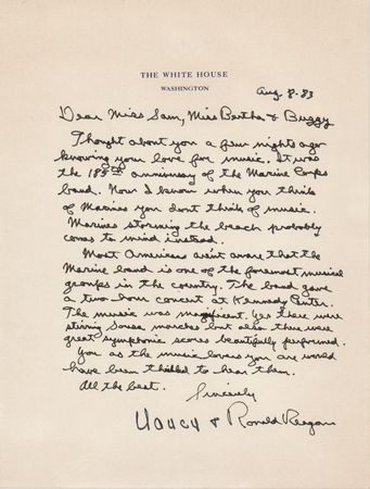 Lot #154 Ronald and Nancy Reagan Autograph Letter