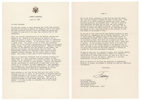 Lot #178 Jimmy Carter Typed Letter Signed to Pittsburgh Steelers HOFer Terry Bradshaw - Image 1