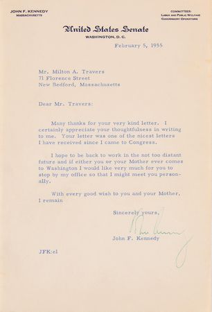 Lot #173 John F. Kennedy Typed Letter Signed
