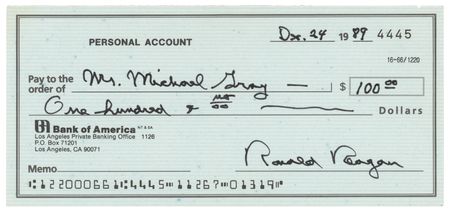 Lot #180 Ronald Reagan Signed Check