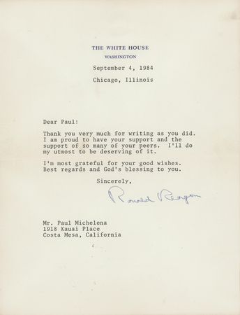Lot #181 Ronald Reagan Typed Letter Signed as