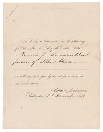 Lot #161 Andrew Johnson Document Signed as