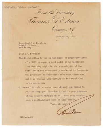 Lot #239 Thomas Edison Typed Letter Signed on His