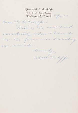 Lot #82 Anthony McAuliffe Autograph Quotation Signed: 