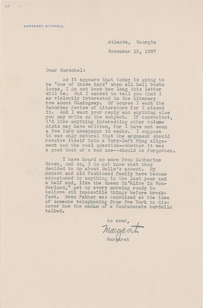 Lot #387 Margaret Mitchell Typed Letter Signed on