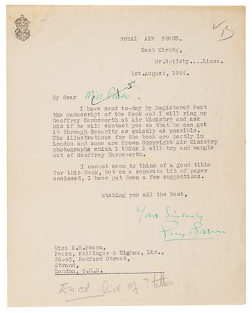 Lot #42 Guy Gibson War-Dated Typed Letter Signed on His Autobiography, Enemy Coast Ahead, with Handwritten 'Book Title' List - Image 2