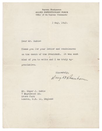 Lot #85 Dwight D. Eisenhower War-Dated Typed