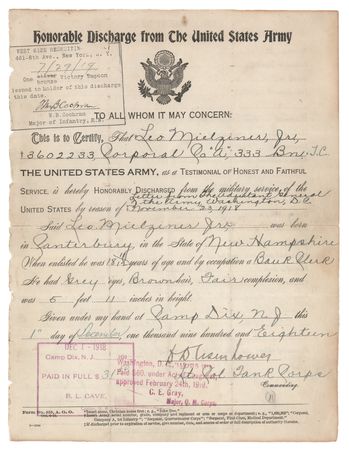 Lot #170 Dwight D. Eisenhower Early Signed 'U.S. Army Honorable Discharge' Document (December 1, 1918) - Image 1