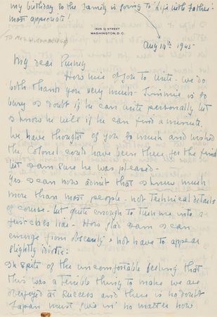 Lot #107 Aileen Chadwick War-Dated Autograph Letter Signed Five Days After Nagasaki - 