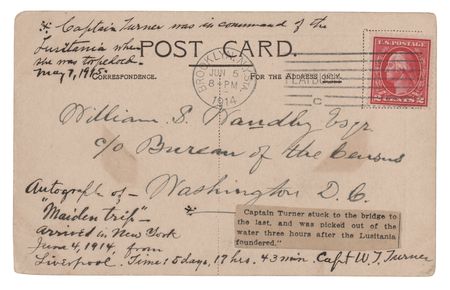 Lot #256 Lusitania: William Thomas Turner Signed Postcard - Image 2
