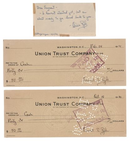 Lot #139 Ernie Pyle (3) Signed Items - Checks and