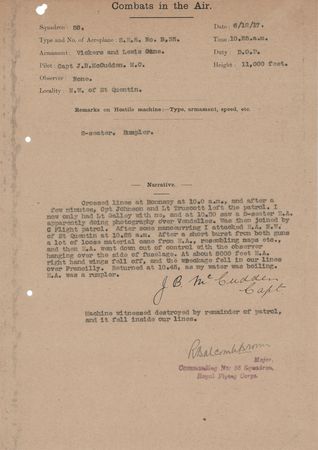 Lot #267 James McCudden War-Dated Signed ‘Combats