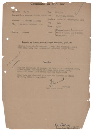 Lot #266 Mick Mannock War-Dated Signed ‘Combats in