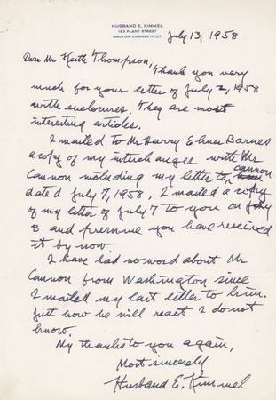 Lot #34 Husband E. Kimmel Autograph Letter Signed