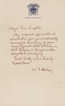 Lot #57 William F. Halsey War-Dated Autograph
