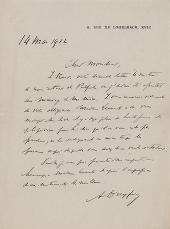 Lot #272 Alfred Dreyfus Autograph Letter Signed