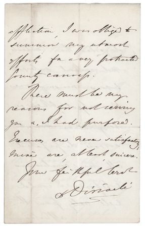Lot #207 Benjamin Disraeli Autograph Letter Signed to the Manager of Her Majesty's Theatre - Image 3