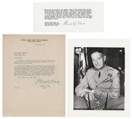 Lot #68 Mark W. Clark (3) Signed Items - Typed