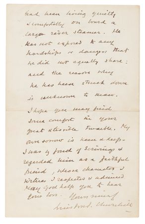 Lot #2 Winston Churchill Autograph Letter Signed on the Death of His Valet in Khartoum: 