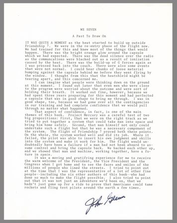 Lot #293 John Glenn Signed Souvenir Typescript -