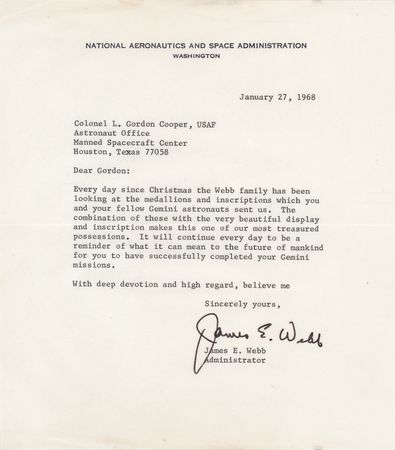 Lot #292 James Webb Typed Letter Signed to Gordon