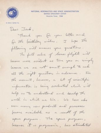 Lot #321 Jack Lousma Autograph Letter Signed: 