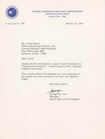Lot #287 George M. Low Typed Letter Signed on