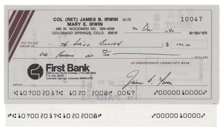 Lot #330 Jim Irwin Signed Check