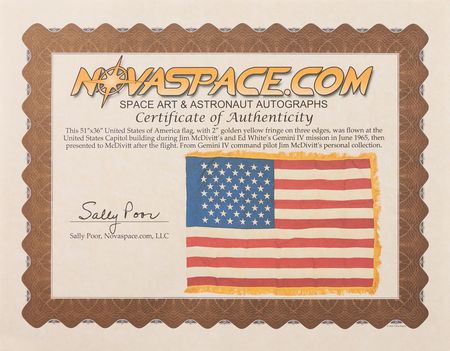 Lot #299 Gemini 4 U.S. Capitol-Flown Flag (51˝ x 36˝) - From the Personal Collection of Jim McDivitt - Image 2
