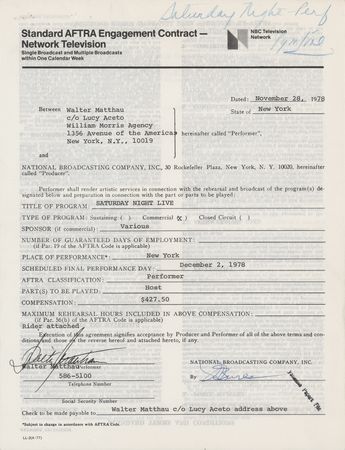 Lot #442 Walter Matthau Document Signed to Host